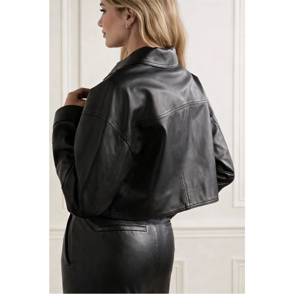 UTZON Elegant Black Leather Women's Jacket - Picture 3 of 5